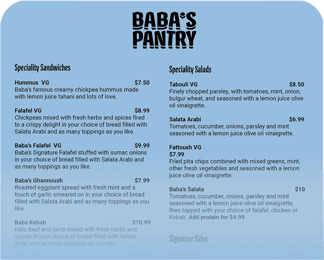 Menu - Click to view PDF